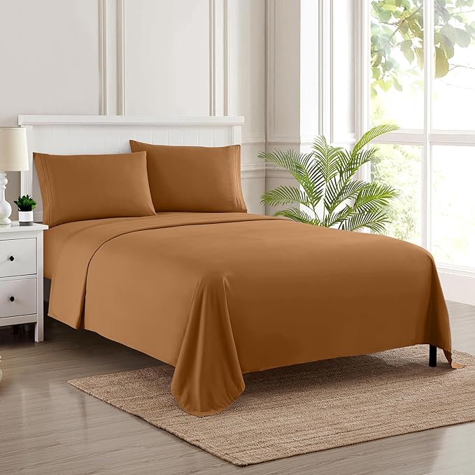 Queen Size Bed Sheets - Breathable Luxury Sheets with Full Elastic & Secure Corner Straps Built In - 1800 Supreme Collection Extra Soft Deep Pocket Bedding Set, Sheet Set, Queen, Mocha