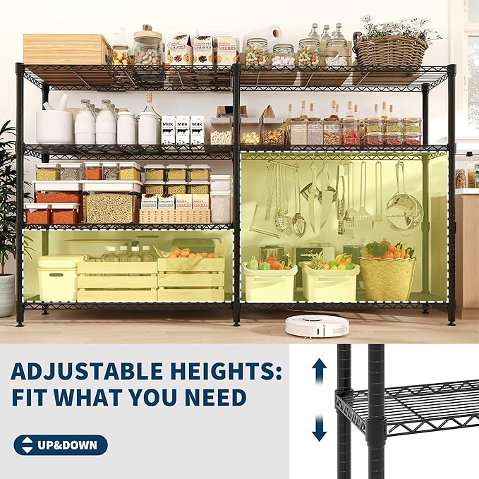 Garvee Storage Shelves 60" W Heavy Duty Metal Shelving Unit, 4-Tier Wire Rack Shelving for Kitchen Garage Storage, Load 1060LBS, Adjustable Wire Shelf for Pantry Room Basement, 13.8" Dx59.5 H, Black - Image 5