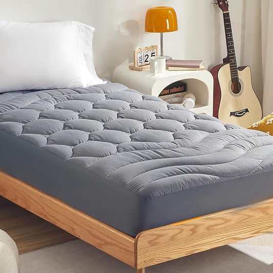 Sonive Twin Mattress Protector, Mattress Topper with 8-21" Deep Pocket, Mattress Pad with 3-Zone Support, Mattress Cover Microfiber Fitted Mattress Machine Washable Grey