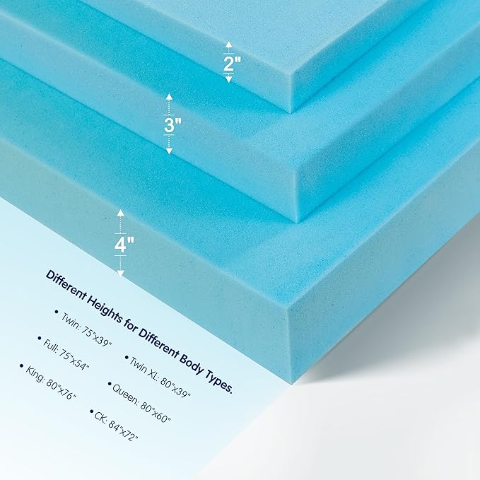 Subrtex Mattress Topper, Memory Foam Mattress Topper, Gel-Infused Memory Foam Topper for Side Stomach Sleepers, Breathable Bed Toppers for Sofa Bed (3 Inch, Queen)