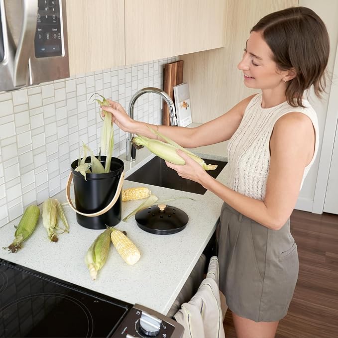 Beautiful Kitchen Compost Bin with Smell Proof Lid - Rust Proof and Odorless Compost Bucket for Your Countertop with No Smell Filters - Easy to Clean 1.1 Gallon Bin Looks Great On Any Kitchen Counter - Image 2