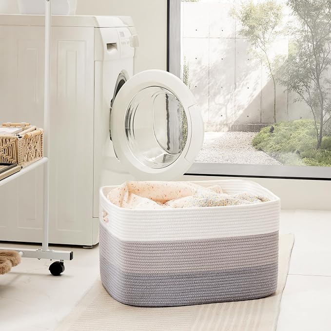 Artfeel Blanket Basket,Rectangle Woven Baskets for Storage,30L Laundry Basket for Decorative Nursery Blanket,Toys,Dirty Clothes and Magazine in Shelves,Baby Room,and Living Room - Image 3