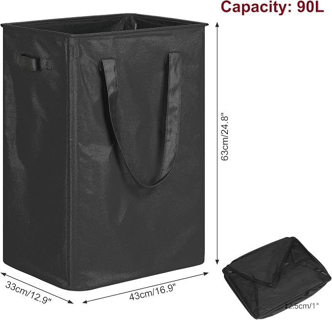 efluky Slim Laundry Basket, Narrow Laundry Hamper with Handles, Collapsible Dirty Clothes Hamper, Tall Laundry Bin for Laundry Room, Dorm and Bedroom, 90L Black - Image 2