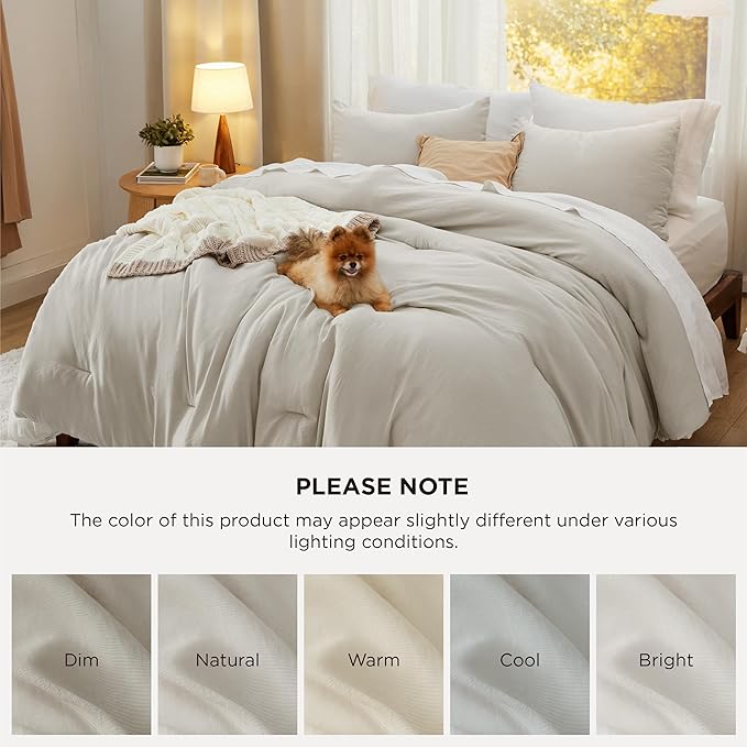 Bedsure Super King Comforter Set, Beige Soft Prewashed Bedding for All Seasons, 3 Pieces GentleSoft™ Bed Set, 1 Lightweight Comforter (120"x120") and 2 Pillowcases (20"x36")