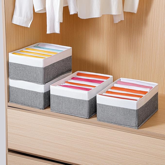 4 Packs T-shirt Drawer Organizers for Clothing,8 Grids Compartment Wardrobe Storage Box, Washable Clothes Organizer for Legging,Silk Scarve-12.59''x9.05''x5.9-GreyWhite - Image 7