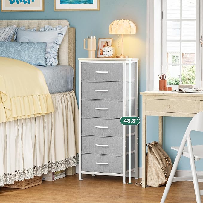 Huuger 43.3 Inch Tall Dresser for Bedroom, 6 Drawer Night Stand & Chests of Drawers, Fabric Dresser for Closet, Bedroom, Nightstand, End Table with Metal Frame, Storage Tower with Fabric Bins, Grey - Image 3