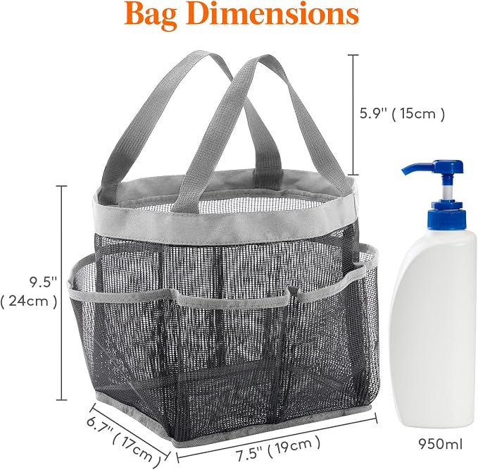 Lifewit Mesh Shower Caddy Portable for College Dorm Room Essentials with 7 Pockets, Freestanding Hanging Organizer Basket, Quick Dry Tote Bag for Camping, Bathroom, Beach, Travel, 1 Pack, Grey - Image 2