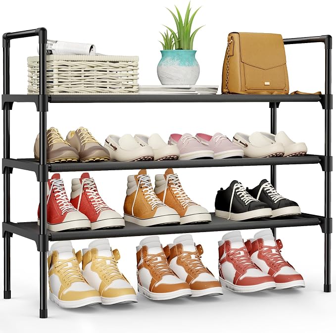 Kitsure Shoe Rack - 3-Tier Shoe Organizer, Shoe Rack for Closet, Entryway, Bedroom, Easy- Assembly Storage Shelf with Side Handles, 27.6" Wide - 3 Tiers, Black by Kitsure