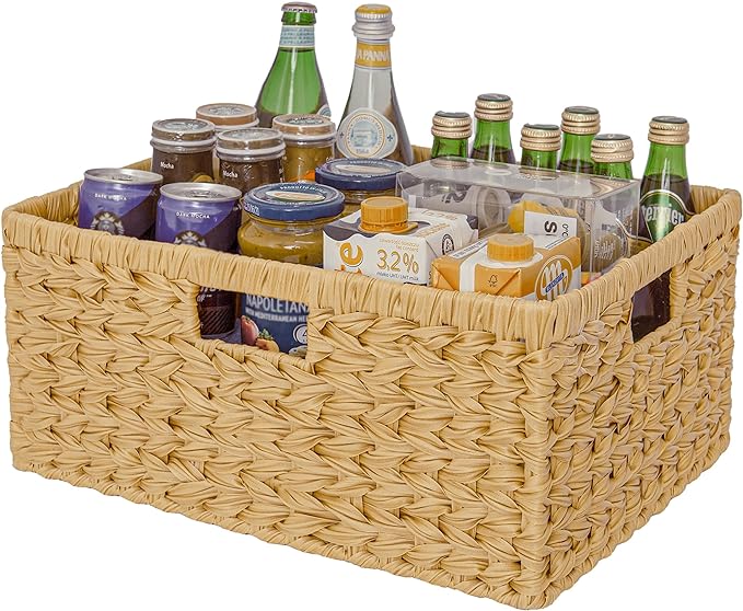 GRANNY SAYS Large Wicker Basket, Decorative Woven Basket for Storage, Wicker Basket with Handles, Waterproof Storage Basket for Shelves, 1-Pack by GRANNYSAYS