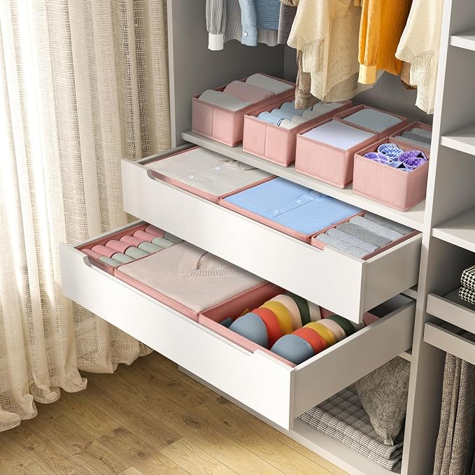 DIMJ Fabric Drawer Organizer Bins - 12 Pack Foldable Sock & Clothes Organizer - Pink - Image 3