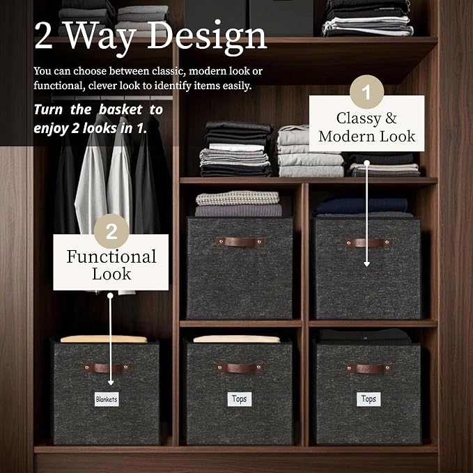 DECOMOMO Storage Baskets, 13x15x13 Storage Cube Bins with Labels for Organizing Shelves Kallax (Kallax / 4pcs, Black Pattern) - Image 4