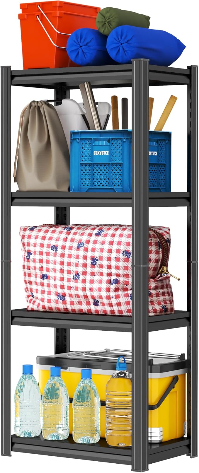 PRESTELION 44" H Metal Shelf 4-Tier Storage Shelves 2000LBS Garage Shelving Unit Adjustable Shelf for Basement, Warehouse, Pantry, Closet, Kitchen 44" H x 15.8" W x 9.8" D, Black by PRESTELION