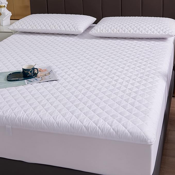 California King Size Waterproof Mattress Protector, Quilted Cooling Fitted Bed Mattress Cover Pad, 13"-15" Deep Pocket, Soft and Breathable Noiseless Machine Washable, Vinyl Free (California King)