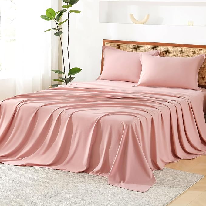 Litanika Blush Pink California King Size Comforter Set with Sheets - 7 Pieces Bed in a Bag California King Boho Tufted Complete Bedding Sets with Comforter, Sheets, Pillowcases & Shams