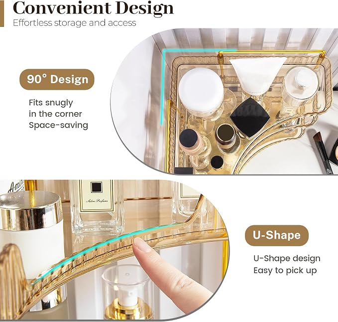 Aveniee Corner Bathroom Counter Organizer, Bathroom Countertop Shelf Makeup Organizer for Vanity Perfume Tray for Corner Storage (3 Tiers, Gold) - Image 4