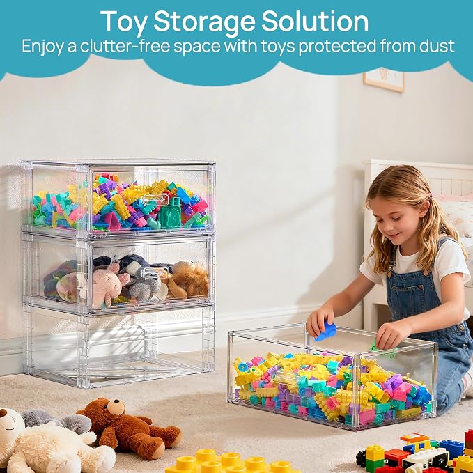 Vtopmart 3 Pack Large Clear Stackable Storage Drawers 27QT, Easily Assemble Plastic Closet Storage Bins, Dust-Proof UnderBed Organizer for Clothing, Sweater Organization - Image 2