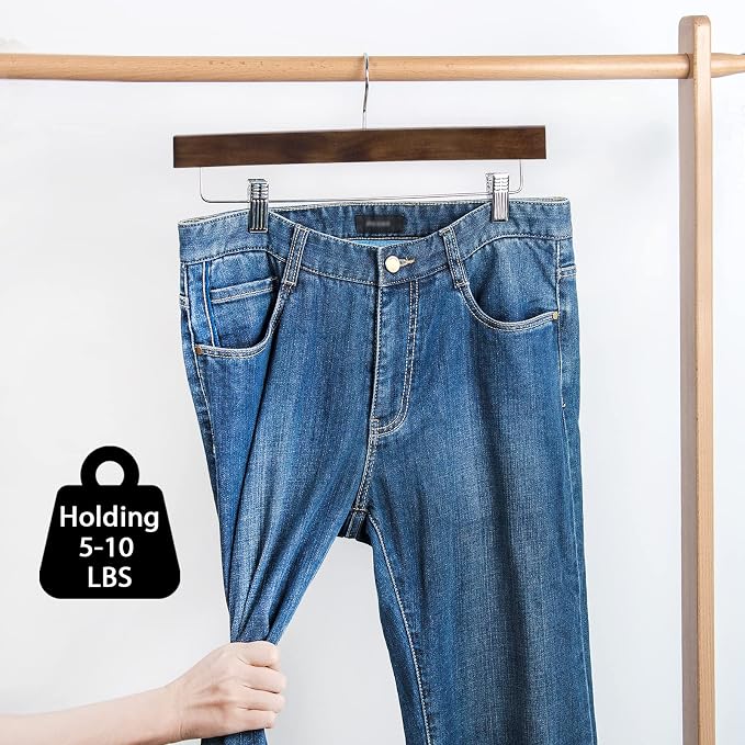 Nature Smile Wooden Pants Skirt Trousers Hangers with Clips (10Pcs Retro) - Image 7