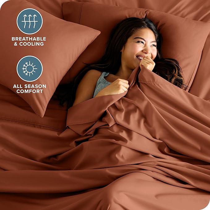 Bare Home Queen Sheet Set - 1800 Ultra-Soft Microfiber Queen Bed Sheets - Double Brushed - Deep Pockets - Easy Fit - 4 Piece Set - Bedding Sheets & Pillowcases (Queen, Terracotta)