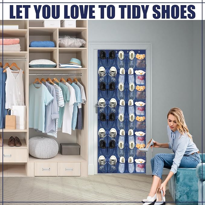Windyun 40 Large Over the Door Hanging Shoe Organizer Navy Blue Mesh Pockets Shoe Rack for Closet Behind Door Hanger Storage Holder Nonslip for Cruise Essentials, Dorm Room Storage, Utility Room - Image 4
