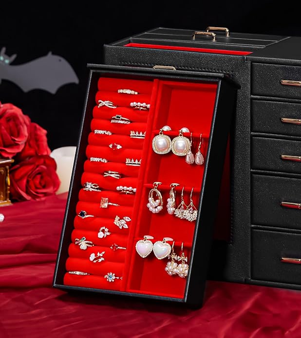 Homde Large Jewelry Box/Organizer/Case with Glass Window, Drawers for Necklaces Earrings Rings Bracelets Watches Gift for Women Girls - Image 9