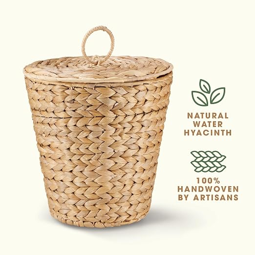 84ECO 3 Gallon Wicker Trash Can with Liner and Lid - Rattan Trash Can - Wicker Waste Basket for Bathroom, Bedroom, Kitchen, Living Room - Image 6