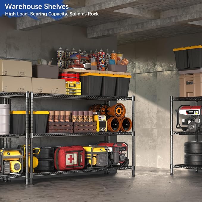 Heavy Duty Shelving, 47.6" H Garage Shelving Unit with Leveling Feet, 3-Tier Adjustable Garage Storage Shelves Metal Rack, Industrial Shelving for Warehaouse Storage, 60" W x 24" D x 47.6" H, Black - Image 2