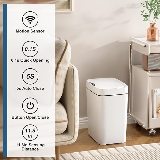 Vanpopubs 2 Pack 2.7 Gal Bathroom Trash Can with Lid, Automatic Trash Can Small Smart Garbage Can Touchless, Slim Motion Sensor Waterproof Plastic Trash Bins for Bedroom Office Kitchen Toilet - Image 2