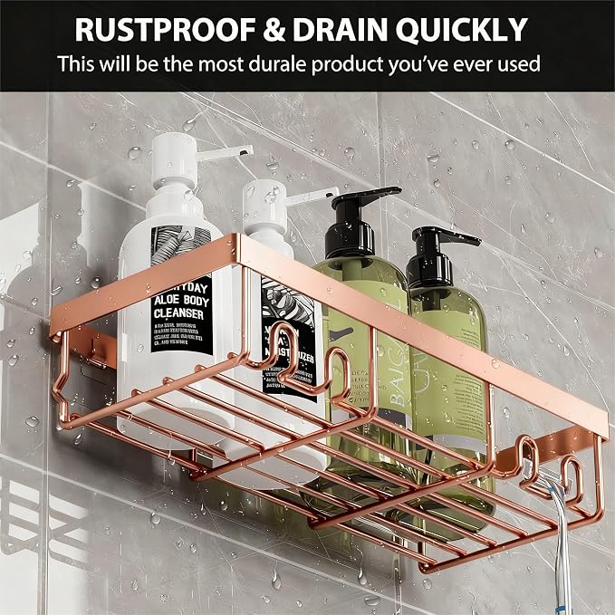 Moforoco Shower Caddy Shelf Organizer Rack, Self Adhesive Black Bathroom Shelves Basket, Home Farmhouse Wall Inside Organization and Storage Decor Rv Accessories, First Camper Apartment Essentials - Image 4