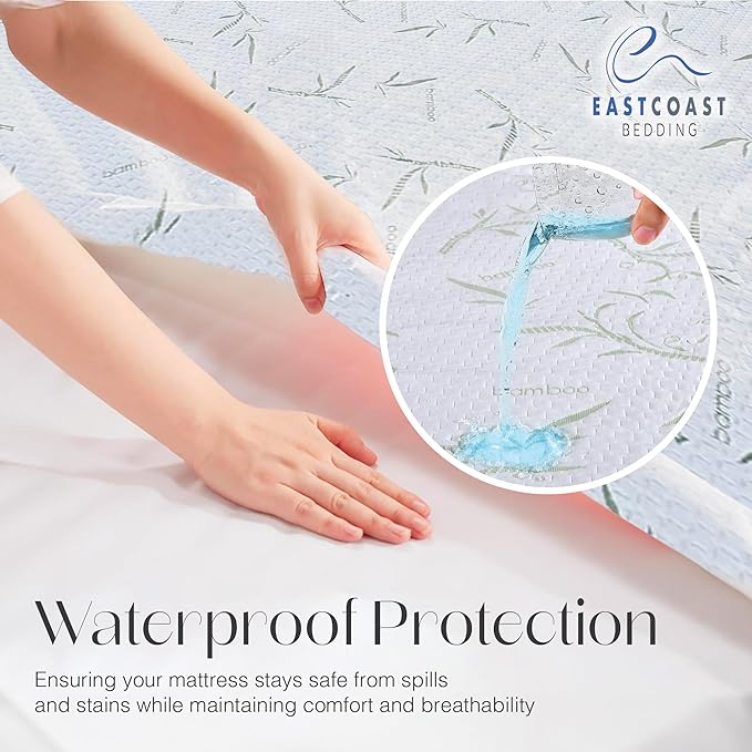Waterproof Mattress Protector Viscose Derived from Bamboo Blend Ultra Soft Deep Pocket Fits Up to 18 Inches, 48x75