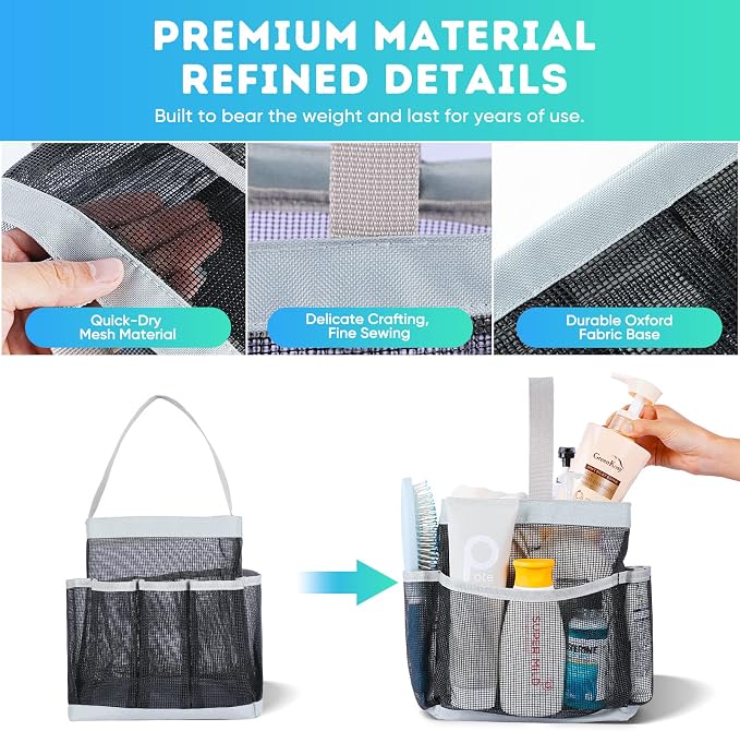 EUDELE Mesh Shower Caddy Portable for College Dorm Room Essentials,Shower Caddy Dorm with 8-Pocket Large Capacity for Beach,Swimming,Gym,Travel essentials - Image 3