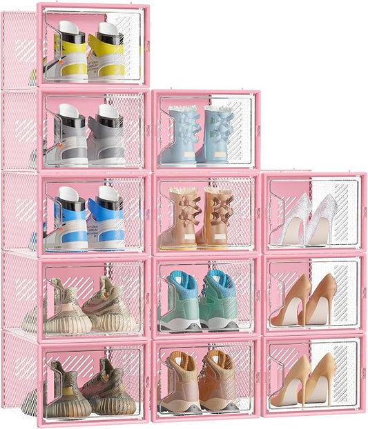 SIMPDIY Shoe Storage, 12 Pack X-Large Shoe Organizer for Closet, Shoe Boxes Clear Plastic Stackable Shoe Storage Boxes for Size 13 by DecorateYourHome