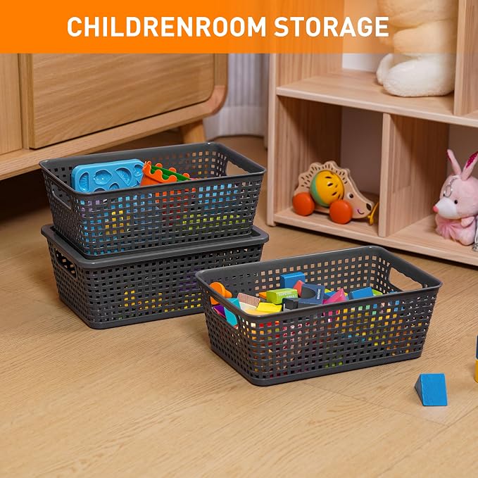 Plastic Storage Baskets With Lid, Storage Bins for Organizing, Stackable Decorative Containers for Shelves Drawers Desktop Closet Playroom Classroom Office,10 Pack-Grey - Image 6