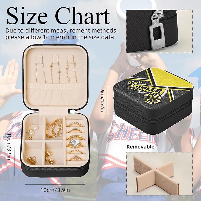 Cheerleader Travel Jewelry Case, Cheer Travel Jewelry Box for Women, Mini Jewelry Travel Case for Cheer Team, Cheerleader Gifts for Girls (Gold) - Image 2