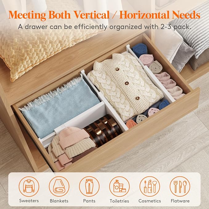 Lifewit 6 Pack 5" High Drawer Dividers 34-56cm/13.5-22" Adjustable Drawer Organizer for Clothes/Utensils, Expandable Drawer Separator in Dresser/Kitchen/Bedroom/Office Organization & Storage White - Image 5