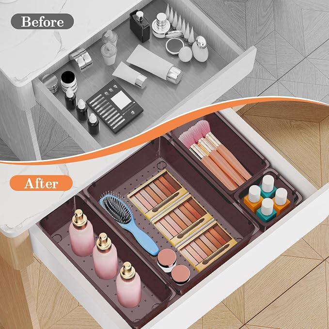 SpaceHacks 25 PCS Plastic Drawer Organizer Set, 4-Size Versatile Organizer Trays & storage Bins for Makeup, Jewelry, and Gadgets in Bathroom, Bedroom and Office,Brown - Image 4