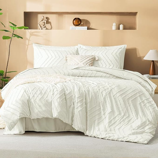 Litanika Twin XL Comforter Set Ivory - Boho Tufted Shabby Chic Bed in a Bag for College Dorm, 5 Pieces Fluffy Soft Farmhouse Bed Set for All Seasons