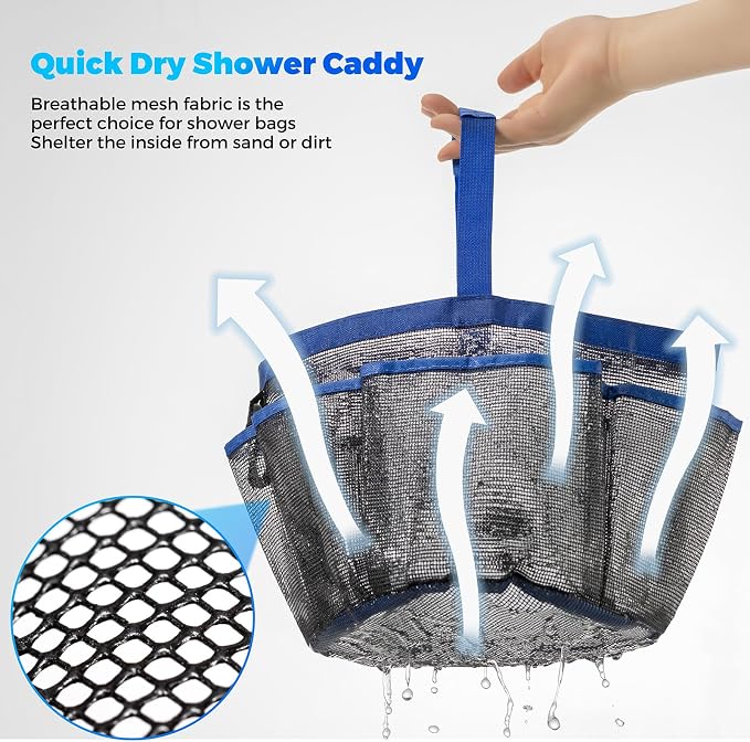 Mesh Shower Caddy Portable for College Dorm Room Essentials with 8-Pocket Large Capacity,Quick Dry Shower Bag for Bathroom, Beach,Gym - Image 4
