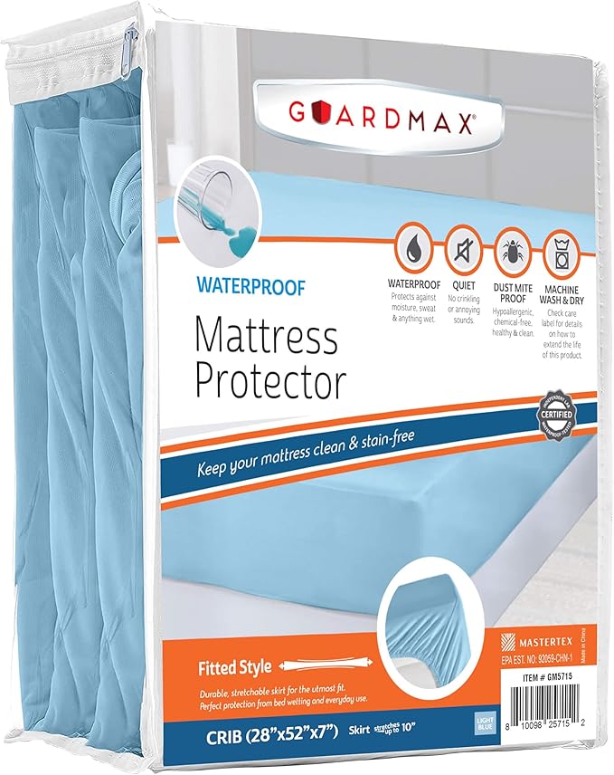 Guardmax Jersey Knitted Crib Size Mattress Protector - Waterproof & Dust Mite Proof Mattress Cover with Stretchable Pockets - Soft, Comfortable, & Noiseless Waterproof Fitted Sheet.(28 x 52 x 7)