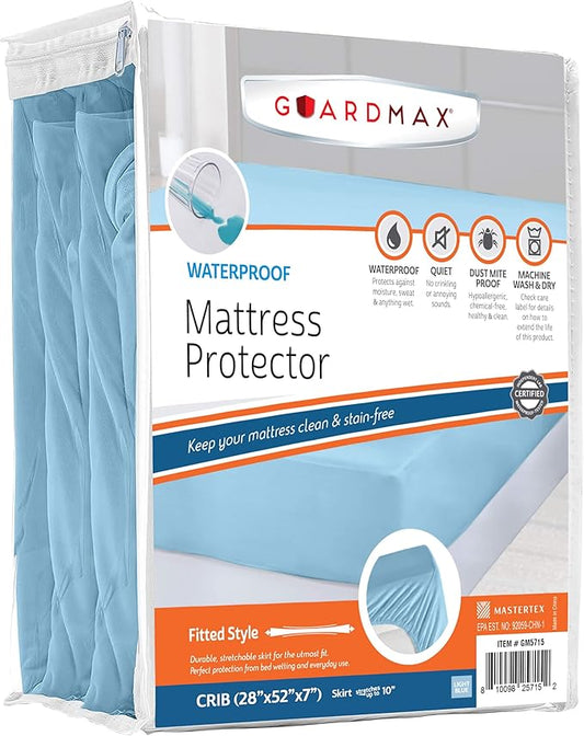 Guardmax Jersey Knitted Crib Size Mattress Protector - Waterproof & Dust Mite Proof Mattress Cover with Stretchable Pockets - Soft, Comfortable, & Noiseless Waterproof Fitted Sheet.(28 x 52 x 7)