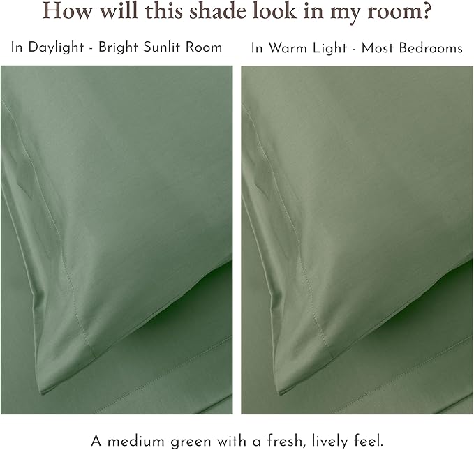 California Design Den Natural 100% Cotton Bed Sheets King Size Set with Deep Pockets - Soft Sateen King Sheet Set, Breathable and Durable Bedding (Sage Green - Dark)