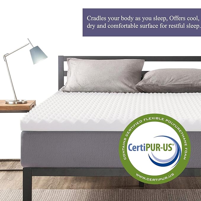 Zayton, 3-Inch Convoluted High Density Foam Mattress Topper, CertiPUR-US Certified for Superior Comfort and Support, Full, Green