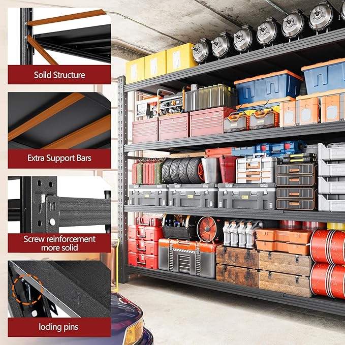 RAVIGIN 7000LBS Storage Shelves,79" W Garage Shelving Heavy Duty Metal Adjustable Garage Shelves, Shelving Units Industrial Shelving for Warehouse,79" W x 24" D x 79" H,Black - Image 6
