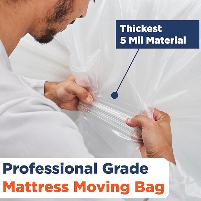Mattress Bags for Moving, Full Size Mattress Bag for Storage, Plastic Cover for Bed Storage & Disposal, Mattress Moving Bag Full Size Protector XL - 54 x 100 x 14 inch