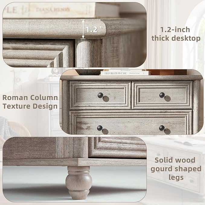 RWYHG Farmhouse 5 Drawer Dresser for Bedroom, 35.5" Tall Small Dressers & Chest of Drawers, Rustic Wood Dresser with Roman Column, Storage Organizer for Living Room, Hallway, Closet (Grey)