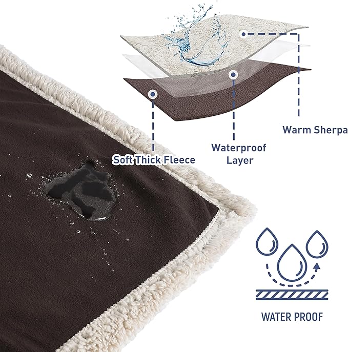 Catalonia Waterproof Blanket, Washable Leakproof Bed Cover for Couples, Reversible Protector Blanket for Bed Couch Sofa, 50X60 inches, Brown