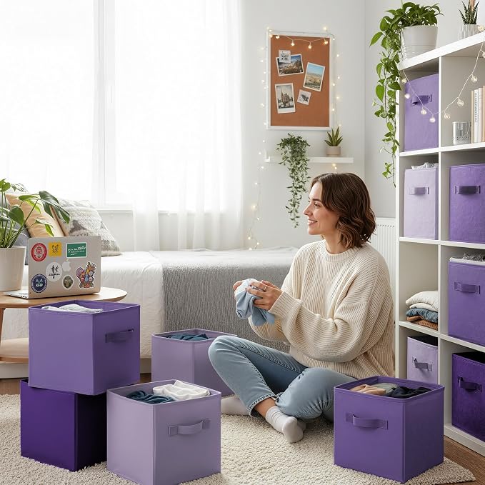 GRANNY SAYS Cube Storage Bins, 11 Inch Cube Storage Organizer, Fabric Storage Bins, Storage Cubes for Shelves, Closet, Purple Gradient, 8-Pack - Image 3