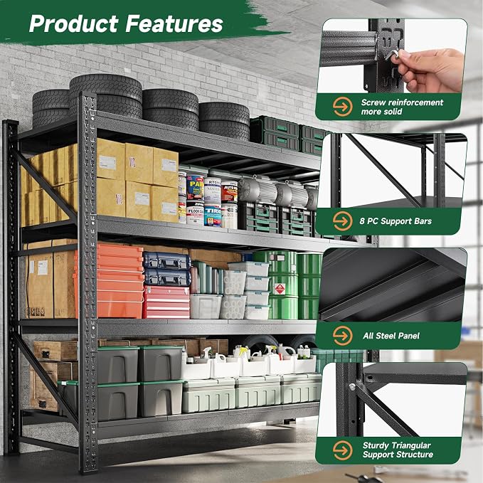 Letaya 8000LBS Storage Shelves Heavy Duty,75" W Garage Shelving Units, 4 Tier Adjustable Utility Rack Shelf,Large Metal Industrial Shelves,for Shop,Warehouse,Basement,Black (75" W x 24" D x 70" H) - Image 5