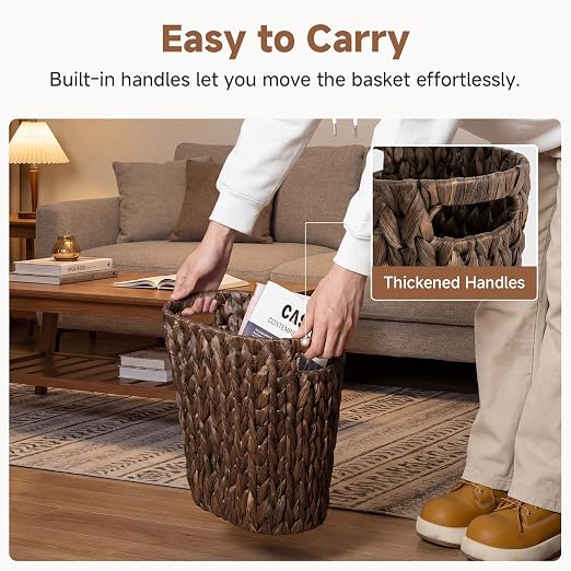 StorageWorks 4.5 Gallon Slim Bathroom Trash Can with Built-in Handles, Decorative Wicker Waste Basket for Bathroom and Bedroom, Office Garbage Cans for Bedroom, Narrow Trash Bin for Decor, Brown - Image 3