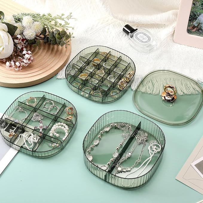 Sunkaioo Earring Organizer,Stackable 3-Layers Clear Jewelry Box with Lid,Stud Earring Organizer for Women Girls,Earring Box Display Holder for Earrings Ring Studs Bracelet Necklace Crafts(Light Green) - Image 3