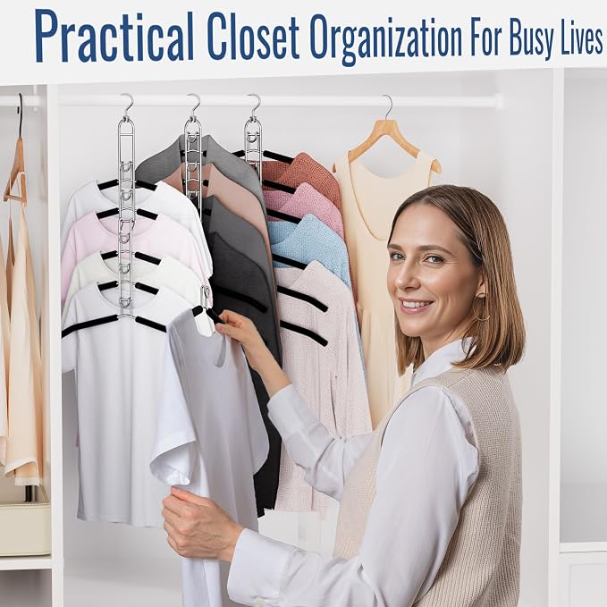 Clothes Hangers Space Saving, Newly Upgraded Detachable Shirt Hangers, 6-Tier Foldable Coat Hanger with 360° Swivel Hook for Closet Organizers and Storage Shirt,Sweater,Suit - 2 Pack, Patent Pending - Image 4